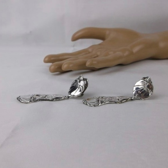 Big Vintage Heavy Sterling Silver Drop Earrings Designer Signed - Picture 2 of 4